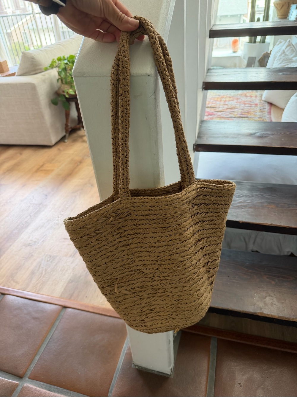 J. Crew Woven Straw Tote in Natural Tan